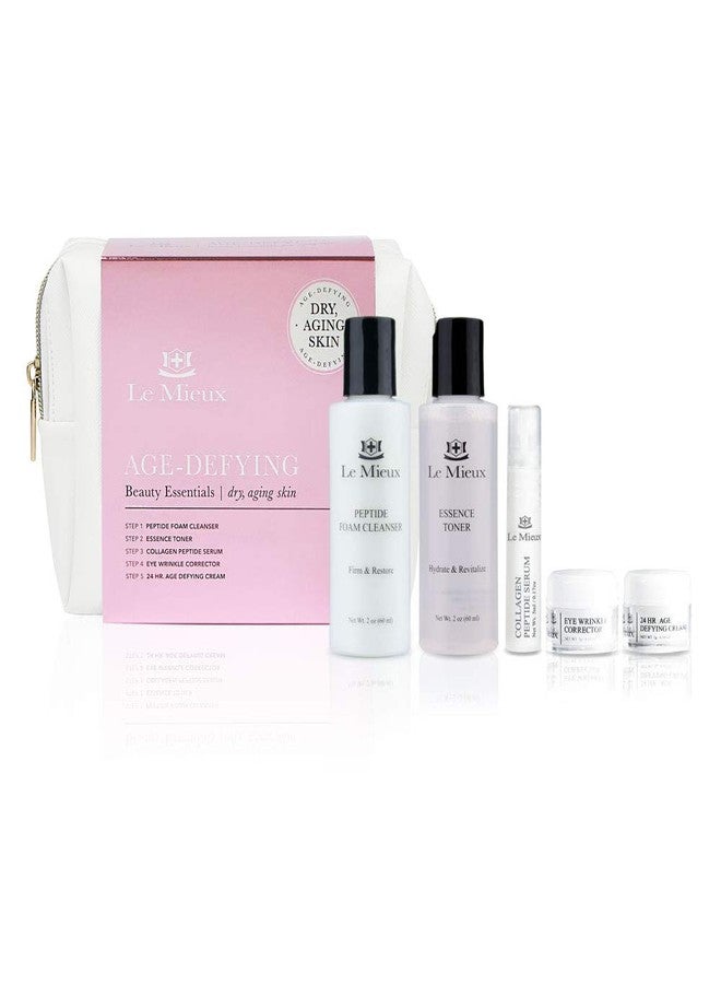 Le Mieux Age-Defying Beauty Essentials for Dry Skin - 5-Piece Luxury Skincare Facial Set - Peptide Foam Cleanser, Essence Toner, Collagen Peptide Serum, Eye Wrinkle Corrector & 24 Hr Age Defying Cream - Image 1